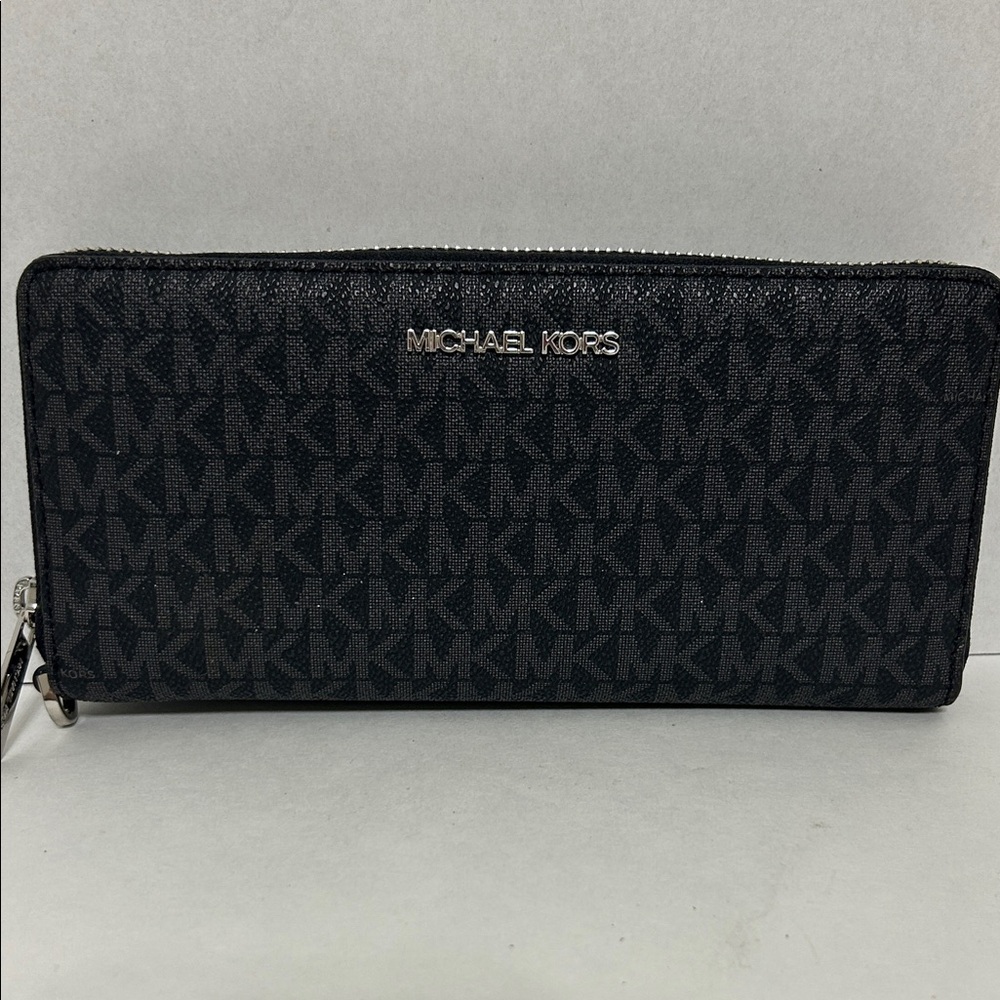 Michael Kors Black MK Logo Zip Wallet with Silver Hardware - Picture 8 of 9